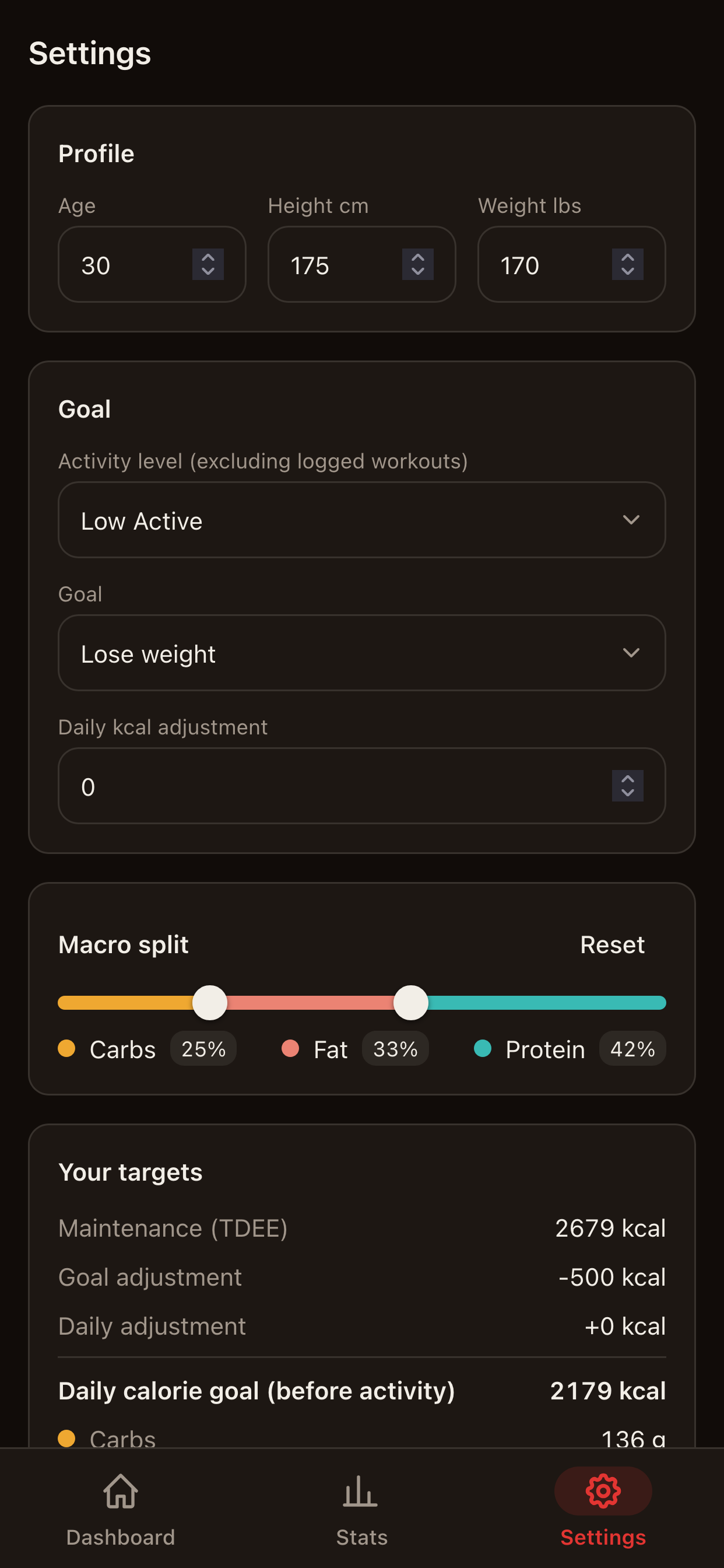 Customizable Macro Settings